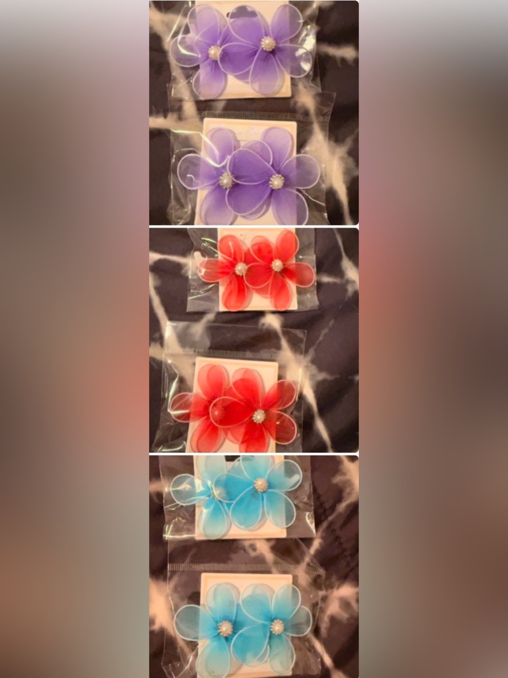 Flower Mesh Gem Earrings - Multiple Colors (6) sets